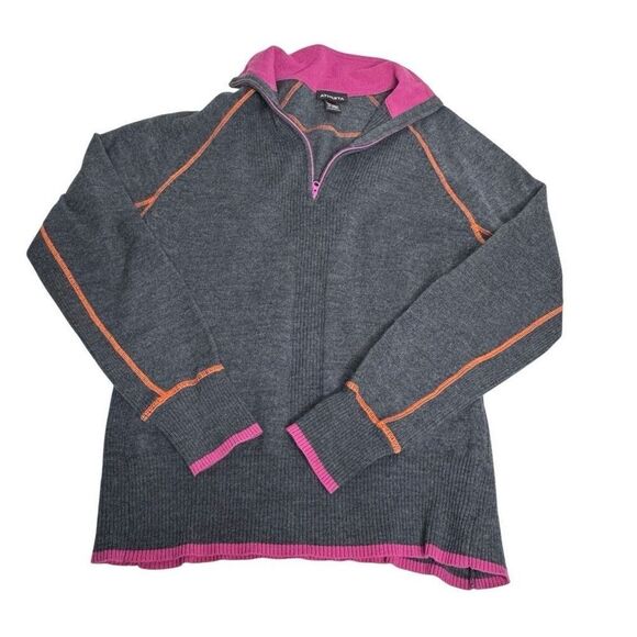Athleta gray merino wool 1/4 zip sweater with pink and orange trim size 1X - Picture 2 of 13